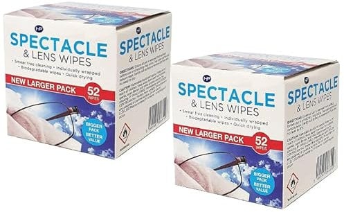 Spectacle Wipes – 2 Packs (104 Total) – Pre-Moistened, Streak-Free Glasses Cleaner – Safe for Cameras Lenses, Smart Phones, Binoculars,Tablets,Screens & More