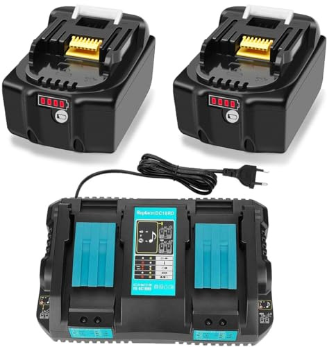 DC18RD Dual Port Schnellladegerät + 2X Akkus [ BL1860B 18V 6,0 Ah] Ersatzakku für Makita Akku BL1860B BL1860 BL1850B LXT 400, kompatibel mit Makita Akku 18V 6Ah