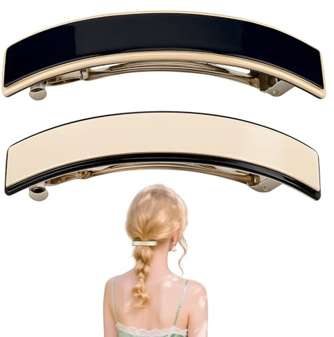 2 Haarspangen Damen Groß, Elegante Französische Haarklammer, Rechteckiges Design, Automatischer Clip in 2 Farben, Accessoire für Dickes Haar, Pferdeschwanz und Hochsteckfrisuren