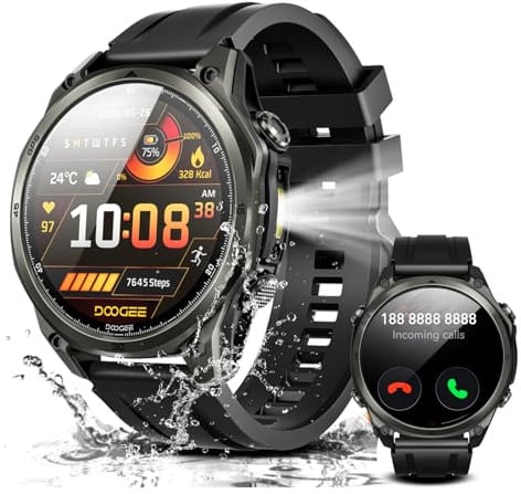 DOOGEE Anywise W1 AI Smartwatch Herren，Dual-Band GPS,5 ATM wasserdicht,12 Tage Akku,1,43 AMOLED HD,170+ Sportmodi, Bluetooth-Anrufe, Kompatibel mit Android/iOS,2 Armbänder