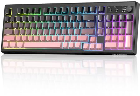 FREEWOLF K100 Membrane RGB Wireless Gaming Keyboard with Number Pad, Bluetooth /2.4G Wireless/USB-C Wired Connection, PBT Gradient Side Engraved Keycaps, 4000mAh, Media Knob, for Mac/Win - Blackberry