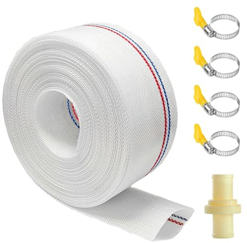 yolzhxe Tuyau Refoulement Ø 1 1/4 (32 MM), 10m Tuyau Tissé | Comprend 4 Colliers de Serrage en Acier Inoxydable et un Connecteur, Convient aux Applications Industrielles, de Jardinage