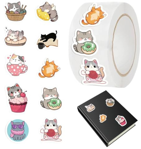 500 Stück Meme Sticker - Cat Meme Aufkleber Rollen | Lustige Katzenaufkleber Wasserdichte Abziehbilder Rollen, Lustiges Katzen Aufkleber Set Für Laptop Mobiltelefone Skateboard