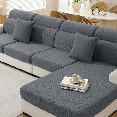 YSTELLAA Sitzkissenbezug Stretch, Sofa Sitzkissenbezug rutschfest, Universal Sitzkissen Bezug, Elastischer Bezug Für Sitzkissen Für L Form Sofaschoner(2 Sitzer, Hellgrau)