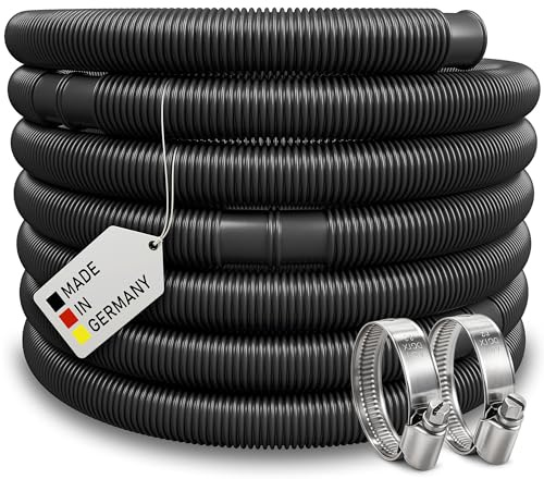 Poolschlauch | Schwimmbadschlauch inkl. 2x Schellen | Saugschlauch | Solarschlauch | Pumpenschlauch mit Muffen | Made in Germany (Schwarz, Ø 32 mm | 1,5 m)