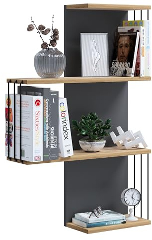 VCM Modernes Hängeregal aus Holz – platzsparendes Wandregal Dolira L, 98 x 68 x 19 cm, Elegantes Aufbewahrungs- und Bücherregal für Wohnzimmer, Büro & Flur