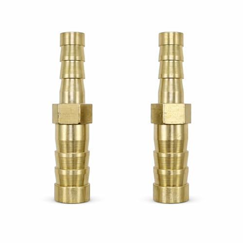 Brass Hose Barb Reducers, 8mm to 6mm Straight Fittings, 2 Pcs | Solid brass hose joiners for air, water, oil, fuel and garden irrigation lines, with secure push-in barbs