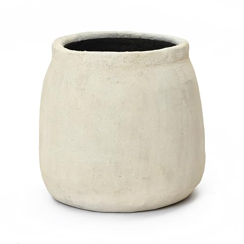 Hometopia Blumentopf Groß, Rund Übertöpfe Betonoptik für Außen & Innen, Massiver Pflanzkübel mit Drainage-Loch ideal für Wohnzimmer, Küche und Balkon (Beige, Ø42xH37 cm)