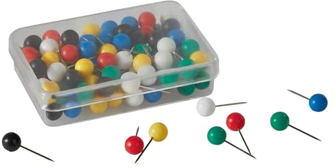 FRANKEN Pinnnadeln mit Rundkopf, 100 Stück Pinnwandnadeln, Stecknadeln zum Anheften von Karten und Notizen in Schulungen, Trainings und Meetings, Bunt, 4300/100 99
