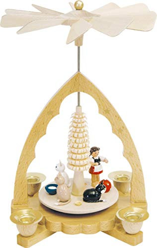 Richard Glässer Seiffen Weihnachtspyramide Katzen, 19 cm hoch, original Erzgebirge