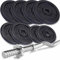 ScSPORTS® Hantelset - Curlstange, 120 cm, mit Gewinde, Stahl, Hantelscheiben 15/20/28/40/60 kg, Gusseisen, Schwarz, Stern-/Federverschluss (28 kg (4 x 5 + 2 x 2,5/1,25) sv)