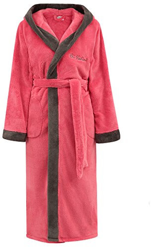 Di Vadini Unisex Herren Damen Bademantel Prato mit Kapuze I Morgenmantel flauschig I Nachtwäsche aus edler Mikrofaser Farbe: Berry/Antracite, Grösse: XS