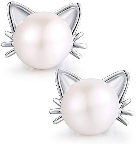 Katze Ohrringe Perlen Ohrstecker Katze Geschenk für Katzenliebhaber Katzen Ohrringe Silber 925 Damen Frauen