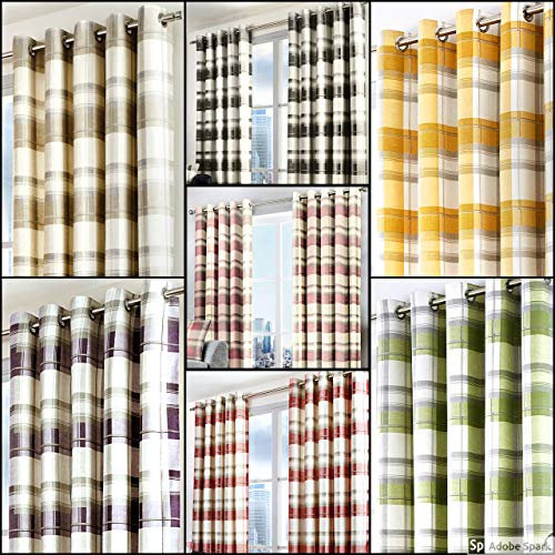 Fusion - Balmoral Check - 100% Cotton Pair of Eyelet Curtains - 90 Width x 90 Drop (229 x 229cm) in Green