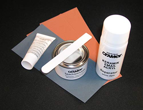 Cramer 16080EN - Kit di riparazione per ceramica, smalto e acrilico, colore bianco alpino/bianco sanitario, per riparazioni durevoli di vasche da bagno, piatti doccia e lavabi