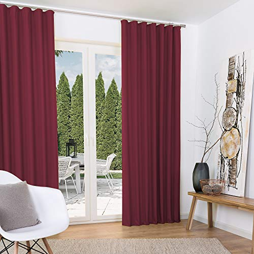 Beautissu 2er Set Thermovorhang Gardine 140x245 cm Rot – Thermogardine Set Kräuselband – Vorhang isolierend Kälte- & Hitzeschutz Universalband – Verdunkelnd Wohnzimmer, Schlafzimmer – Amelie TK
