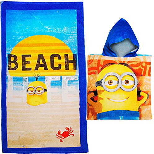 alles-meine.de GmbH 2 TLG. Set Badetuch/Strandtuch + Poncho - Minion - ich einfach unverbesserlich - 100% Baumwolle 70 cm * 140 cm - Badeponcho/Kapuzenhandtuch - Frottee /..