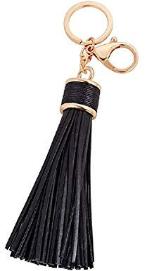 FABSELLER Porte-clés en cuir avec pompon pour voiture, sac à main, sac à main, porte-clés décoratif pour femmes et filles, noir, Noir , taille unique