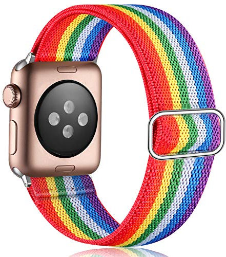 Vcegari Correa elástica compatible con Apple Watch de 38 mm y 40 mm, correa de repuesto de nailon elástico para iWatch SE Series 6 5 4 3 2 1, arcoíris