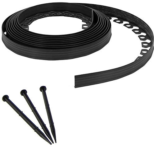 Bordure de Jardin Flexible Noire - 5 cm x 10 mètres avec 20 piquets d'ancrage