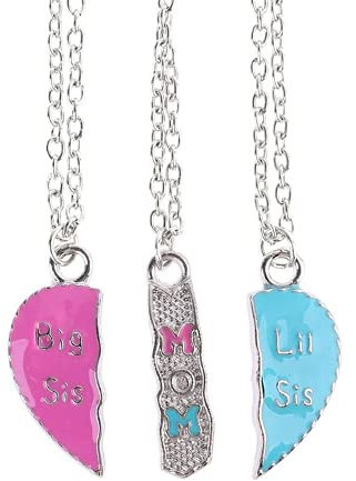 XIGAWAY 3 Stück/Set Herz Halskette Big Sis Mom Little Sis geschnitzt Anhänger Frauen Schmuck Charms Familie Tochter