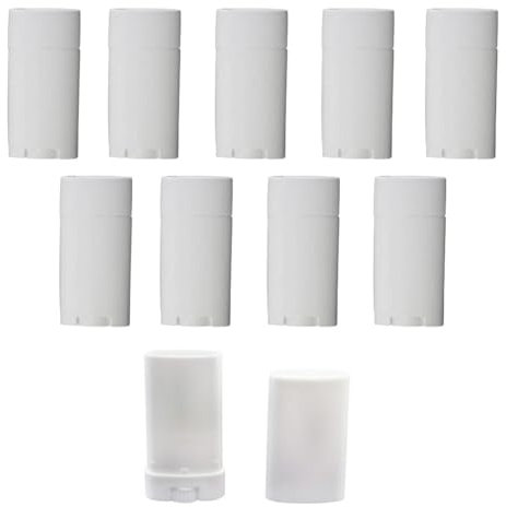 10 Stück 15 ml Deobehälter, leer, nachfüllbarer Kunststoff, ovaler Lipgloss, Balsam, Tuben zum Befüllen von Deodorant, Chapstick, Lippenbalsam, Lippenstift etc., transparent, weiß, 85