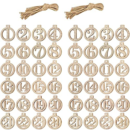 HERZWILD adventskalender zahlen holz 2 sets Holzzahlen Holzanhänger Adventskalender Zahlen buttons zum Basteln (Holz 1)