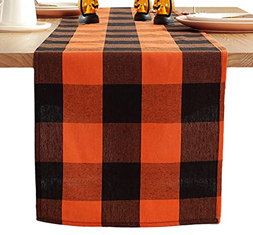 Chemin de table RENRUIRUI À Carreaux Orange Et Noir Classique À Carreaux Buffalo, pour La Maison Ferme Halloween Fête Table À Manger Décor (Size : 13x70)