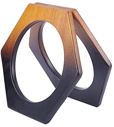 WADORN 2pcs Manico per Borsa in Legno, Manici per Borsa in Legno di Ricambio 17×15,2 cm Manico per Borsa Fatto a Mano Manico per Borsa da Spiaggia all'Uncinetto per Borsa in Paglia, Forma Esagonale