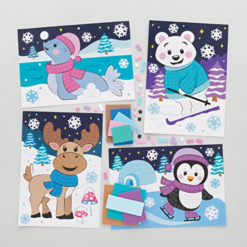 Baker Ross FC287 Artic Pals Mosaic Picture Kits - Pack of 4, Winter Mosaic Tiles Arts and Crafts, Christmas Mosaic Kits for Children, Creative Activities for Kids