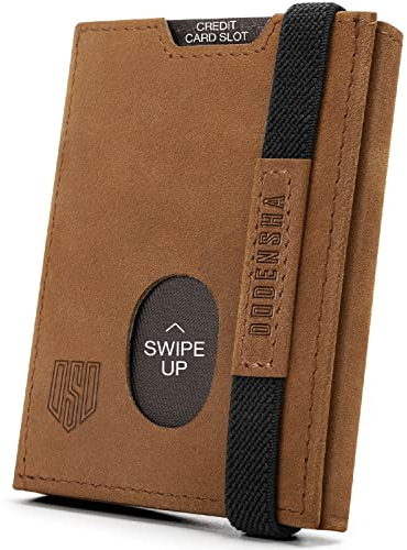 Slim Wallet, Genuine Leather Minimalist Wallet for Mens, RFID Blocking Tri-Fold Slim Credit Card Wallet with 10 Cards, 2 Banknote Compartments, ID Window, Coin Pocket Men Wallets with Gift Box