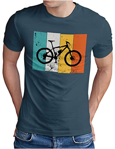 OM3® Mountain Bike T-Shirt - Herren - Fahrrad Retro Style Sunset Rad MTB - Denim, L