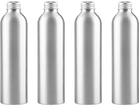 ZEOABSY 4 Pieces Empty 250ml Silver Aluminium Bottle with Silver Aluminium Screw Cap Travel Metal Bottles for Cosmetic Shampoo Body Washing Gel Essential Oil Liquid Travel