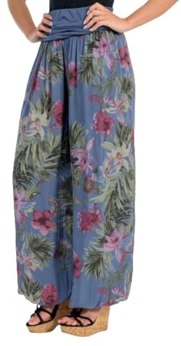Malito - Damen Haremshose floraler Blumen Print - atmungsaktive Pumphose - dünne Freizeit Strandhose - hautfreundliche Aladinhose 8939 (Jeansblau)