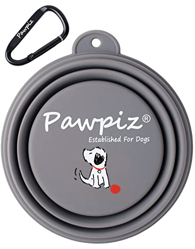 Pawpiz Collapsible Dog Bowl | 450ml | Dog Travel Bowl with Cute Puppy Design & Carabiner | BPA-Free, Food-Grade, Foldable Silicone Bowl | Gift for Small & Medium Pets | UK Brand (Crete Shore)