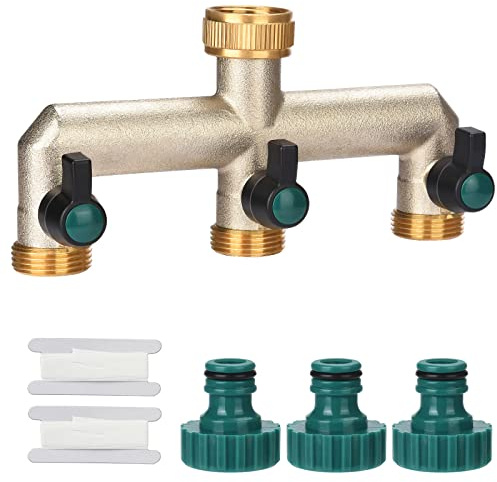 Drado Wasserverteiler-3-Wege Verteiler mit 3/4 Wasserhahn, Wasserverteiler aus Messing, Wasserdurchfluss Regulier und Absperrbar für großen Garten