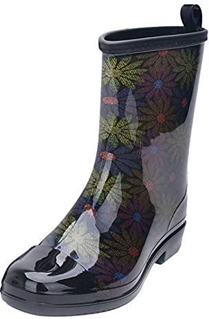 Stivali di gomma da donna alti colorati larghi corti antiscivolo Wellington Boots foderati in elastico alto Rain Boots stivali in gomma impermeabili semi-alti termici colorati stivali da pioggia