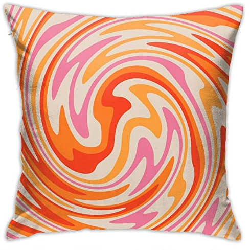 Housse de coussin rétro des années 60, 70, 80 - Rose, orange et jaune - 45,7 x 45,7 cm - Pour décoration d'intérieur, canapé, salon, lit, voiture, canapé