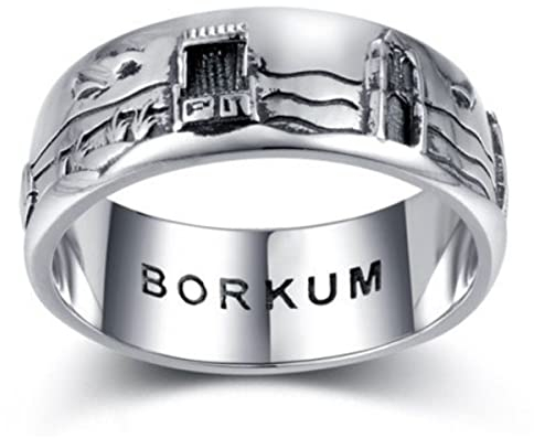 Borkum Ring, 925er Sterling Silber, oxidiert mit schöner Borkumer Landschaftsdarstellung, auch als Partnerring geeignet (66)