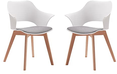 GrandCA HOME 2er-Set Nordischen Küchenstühlen, Esszimmerstuhl mit Massivholzbeinen, Gepolsterte Stühle für Schlafzimmer, Wohnzimmer, Küche, Weiß