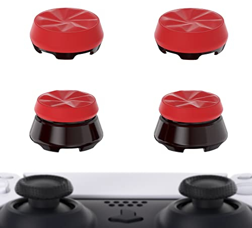 PlayVital Thumbs Pro Joystick Extender für PS5,Thumbstick Kappen Zubehör für PS5 Controller-2 High Raise&2 Mid Raise Konkav(Hurricane-Scharlachrot&Schwarz)