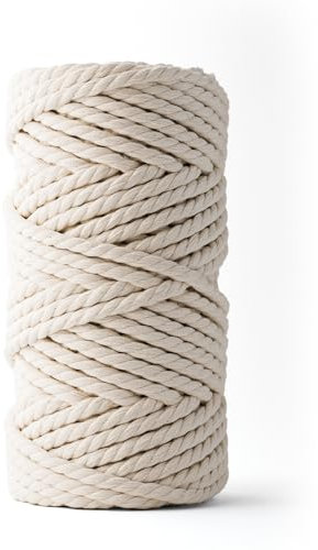 LEDENT Makramee Garn (8mm, 50M, Natur) - Doppelt gedrehtes Seil aus 100% Recycelter Baumwolle zum Basteln - Dickes Makramee Garn für kreative Projekte