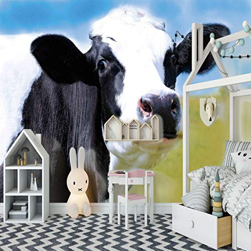 Fototapete 3D Effekt Tapete Grasland & Kühe Größe:W350CMxH256CM Vliestapete 3D Tapeten Wanddeko Wandbilder Wohnzimmer