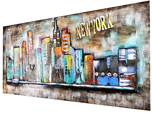 Wandbild Metallbild 3D Effekt Relief Unikat Motiv Bild New York Skyline 140x70x5cm handgefertigt