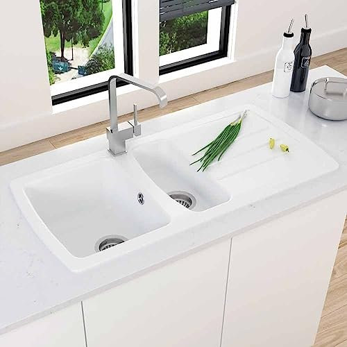Astini Harrison 1.5 Bowl White Composite Synthetic Kitchen Sink & Waste