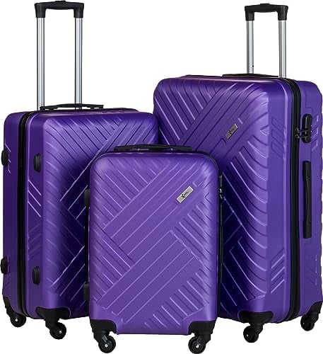 Xonic Design Reisekoffer - ABS Hartschalen Koffer mit 360° Leichtlauf-Rollen - hochwertiger Trolley mit Zahlenschloss in M-L-XL oder Set (Lila, Set)