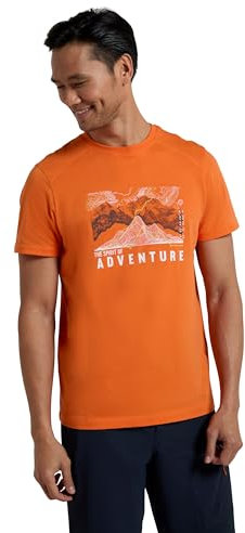 Mountain Warehouse Adventure Begins Cotton Mens T-Shirt - Cotton, Lightweight, Breathable Tee Shirt - for Spring Summer, Outdoors, Camping & Hiking Orange S