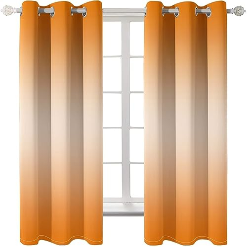 Homxi Gardinen 2er Set Blickdicht,2 x 132W x 115H cm,Vorhang Schlafzimmer Blickdicht Orange Farbverlauf Ösen Gardinen