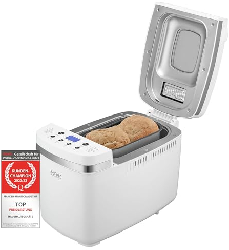 TZS First Austria Machine à Pain avec 14 Programmes, 900-1350g Capacité de pâte, 850W, Fonction Départ Différé, Maintien au Chaud, Arrêt Automatique, Minuteur, Écran LCD, Blanc - Machines à Pain
