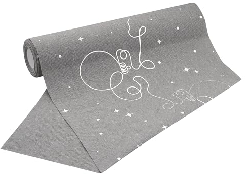 100%Mosel Tischläufer Leinenoptik Grau, Christbaumkugeln in Silber, (28 cm x 5 m), Tischband, edle Tischdeko für Weihnachten & Adventszeit, Festliche Dekoration zu besonderen Anlässen
